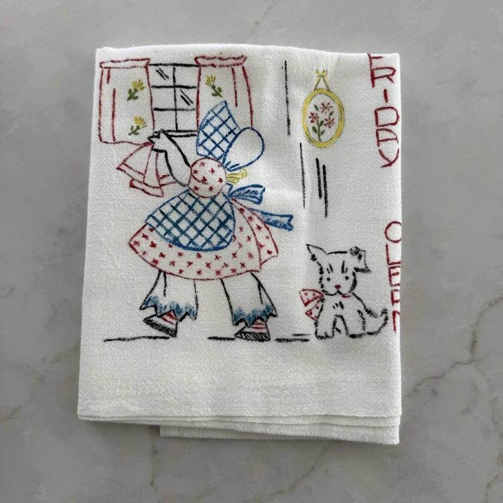 7 Vintage UNEMBROIDERED Sunbonnet Sue Days Of The Week Tea Towel Set  READ